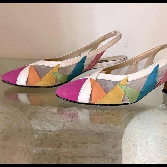 Vintage Italian Pieced Suede Slingback Heels - Picture 3 of 8